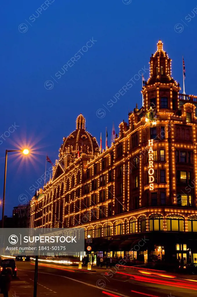 Harrods department store at dusk, europe, UK, England, London