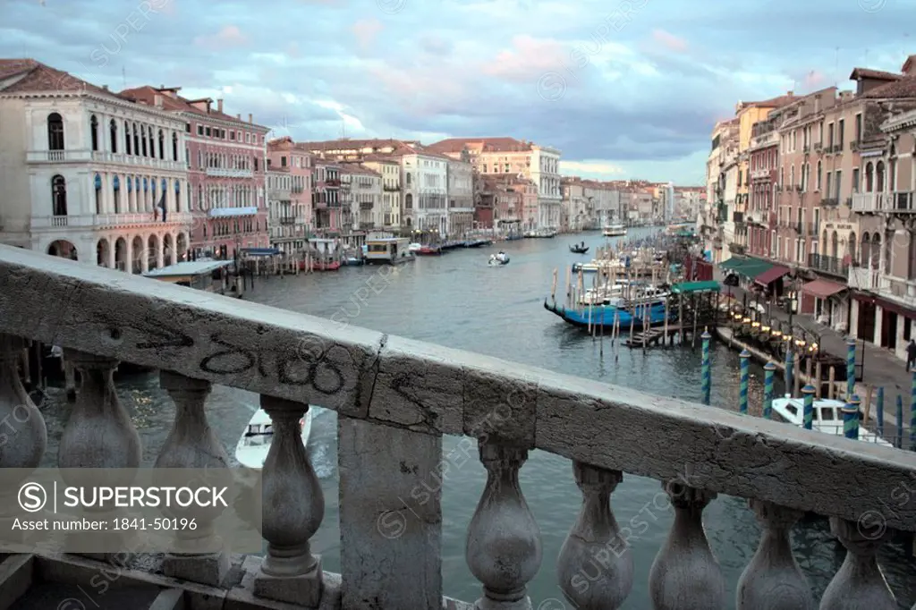 View from bridge to canal, Venice, Italy, elevated view