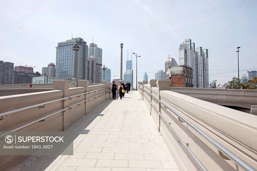Pedestrians on an elevated walkway, Shanghai, China