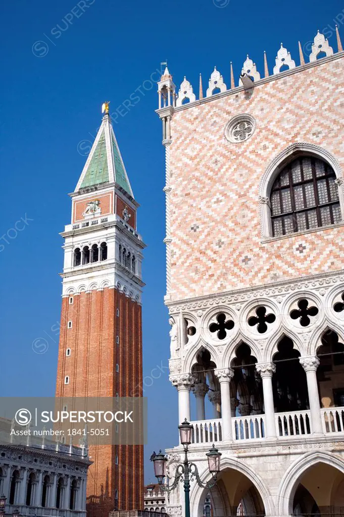 St Mark´s Campanile and Doges Palace, Venice, Italy, low angle view