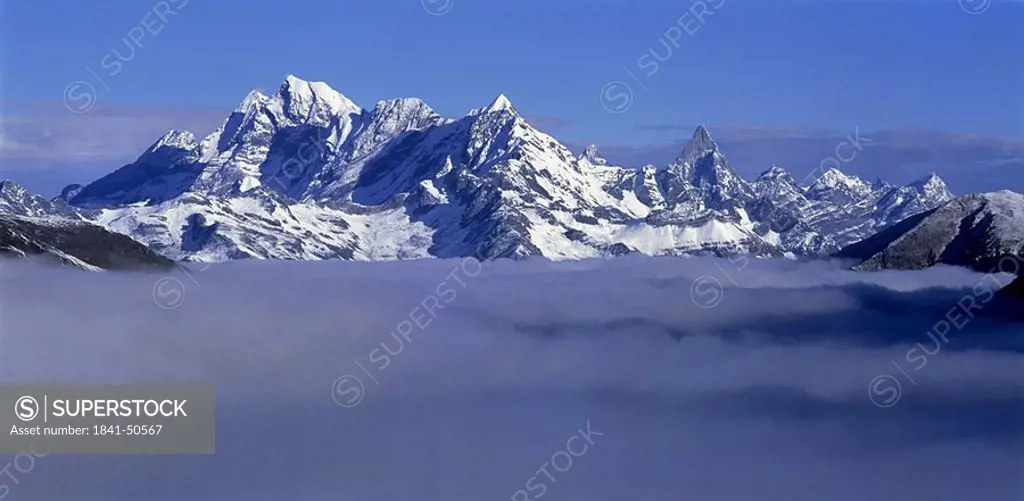 Panoramic view of mountain range, China