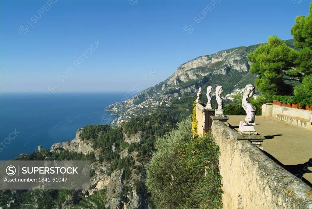 Statues at coastline, Villa Cimbrone, Ravello, Amalfi Coast, Italy