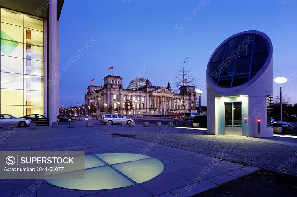 Parliament building lit up at night, The Reichstag, Berlin, Germany