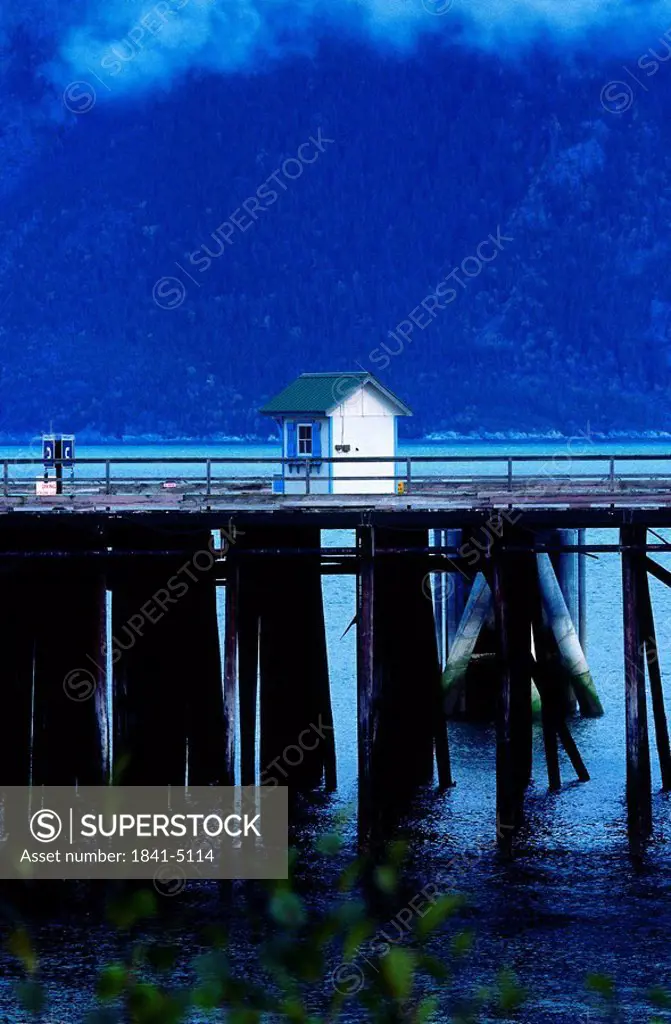 Small house on boat pier, Little House, Haines, Alaska, USA