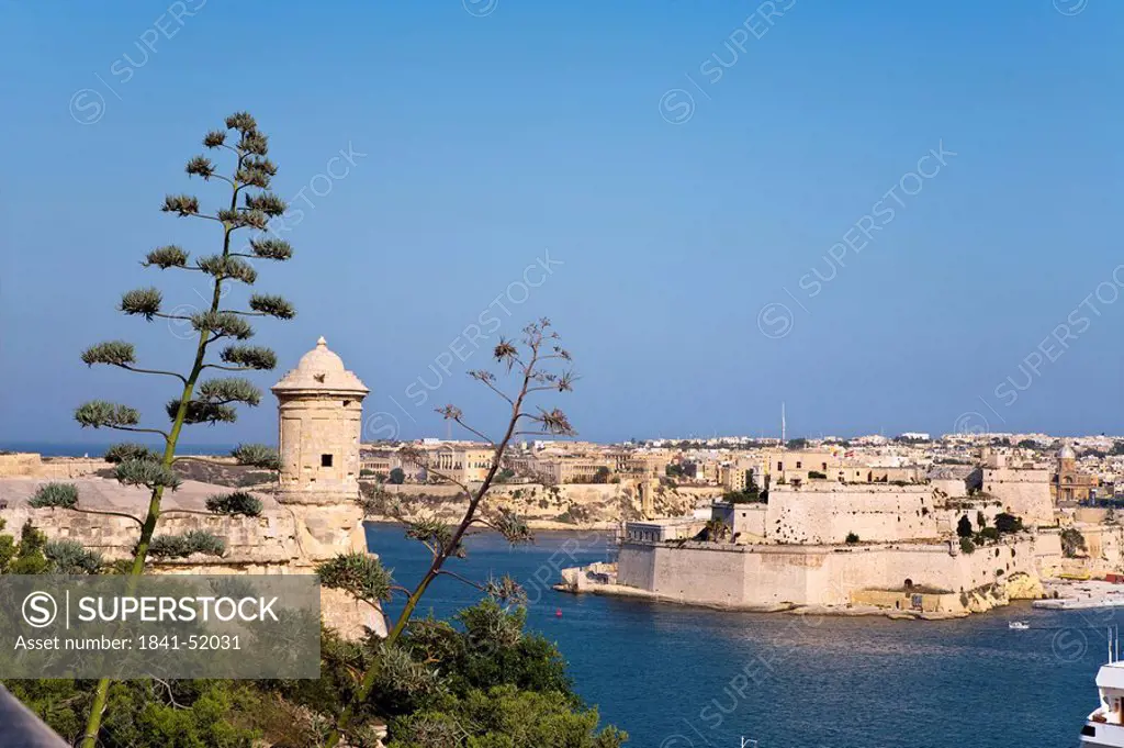 View of Cospicua, Vittoriosa and Senglea Three Cities, Malta, elevated view