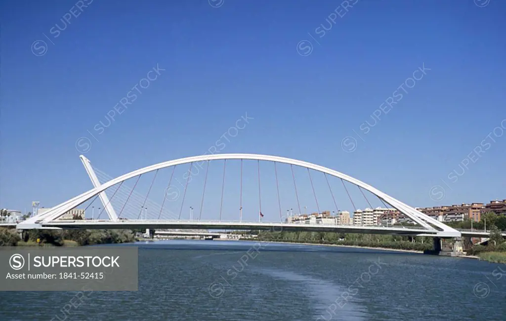 Bridge across river, Barqueta Bridge, Guadalquivir River, Seville, Andalusia, Spain