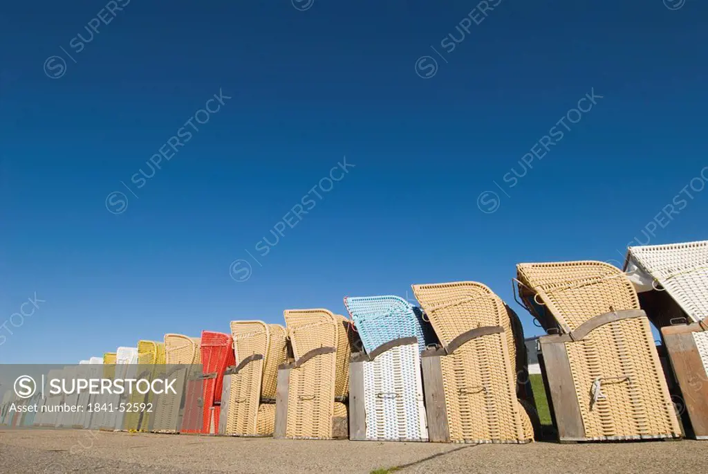Beach chairs in a row, Dagebuell, Schleswig_Holstein, Germany