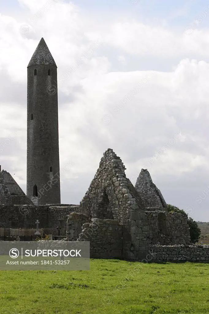 Ruins of monastery, Kilmacduagh Monastery, Galway County, Republic of Ireland