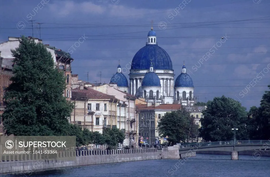 Church along river, St. Petersburg, Russia, Europe