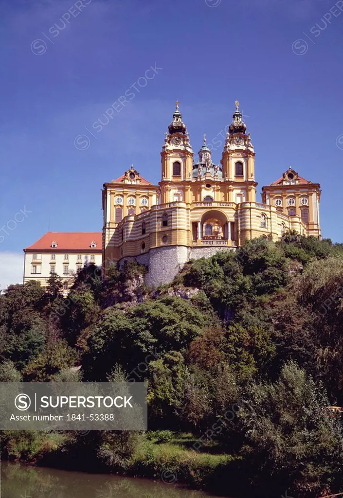 Low angle view of church, Melk Abbey, Wachau Valley, Austria, Europe