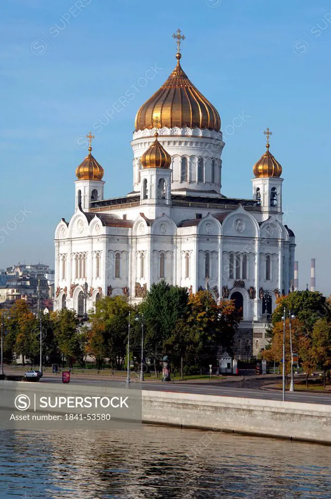 Church at waterfront, Moscow, Russia