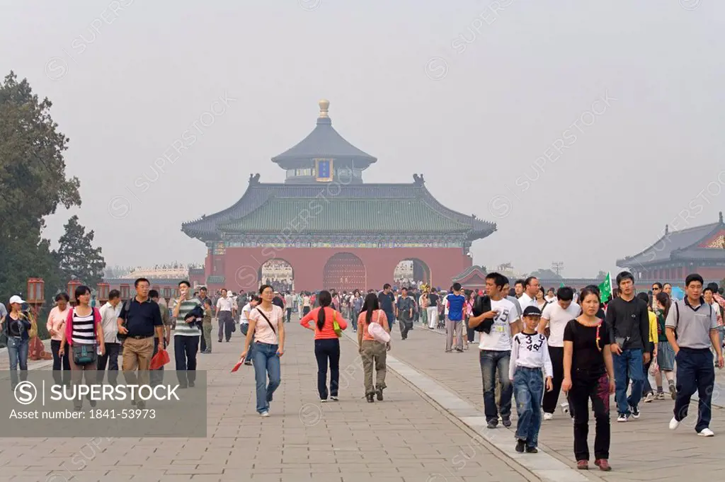 Tourists in front of temple, Temple Of Heaven, Beijing, China
