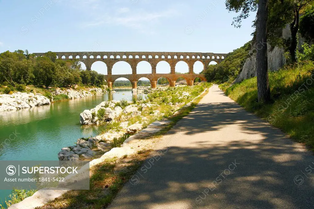 Bridge across river, Pont Du Gard, Nimes, Languedoc Roussillon, France