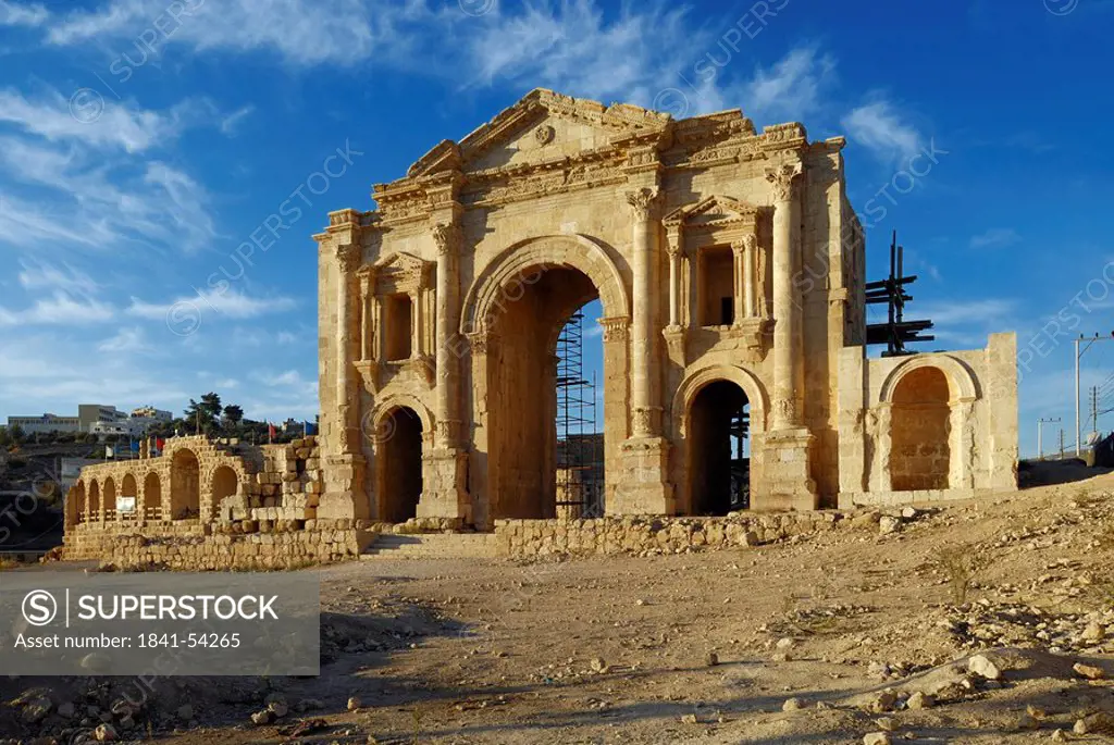 Triumphal arch in ancient roman city, Hadrian´s Arch, Jarash, Jordan