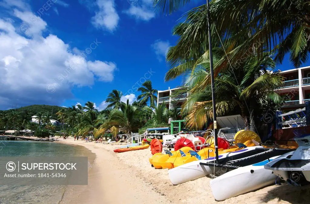Resort at beachfront, Bolongo Beach Resort, St Thomas, Leeward Islands, US Virgin Islands