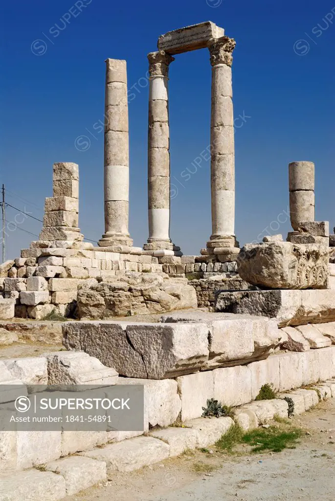 Old ruins of columns, Jabal el Qala, Amman, Jordan