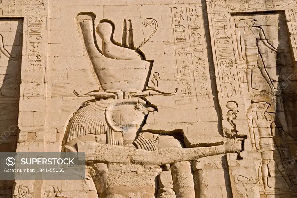 Relief on the wall of the Temple of Horus, Edfu, Egypt, close_up