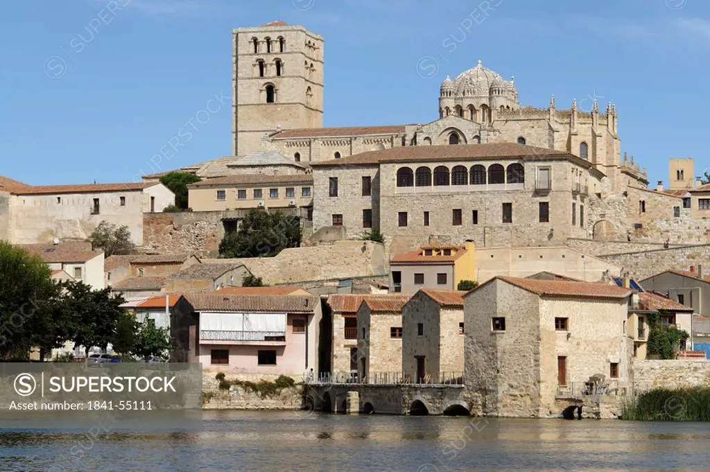 View of the oil mills and the old town of Zamora, Spain