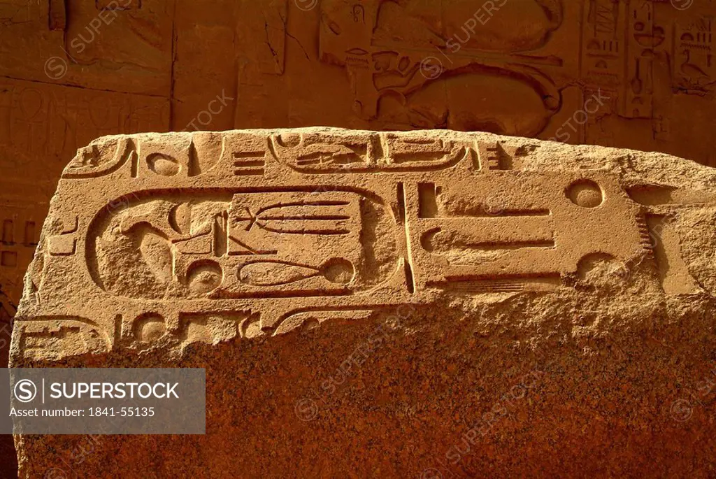 Hieroglyphs on a stone, Karnak Temple, Karnak, Egypt