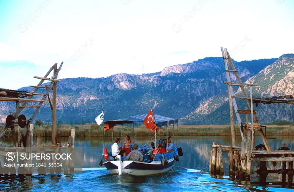 Tourists on boat in lake, Turkey