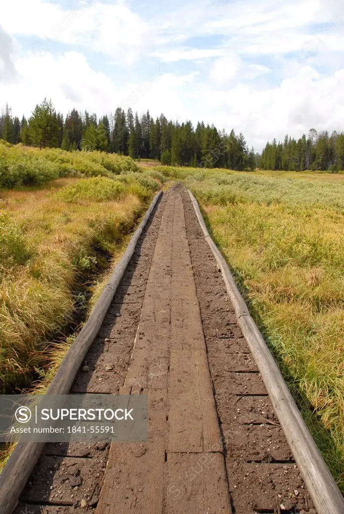 Railroad track passing through landscape, Grand Teton National Park, Wyoming, USA