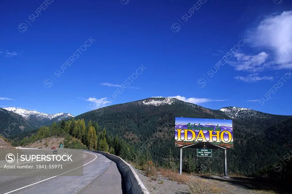 Welcome signboard at roadside, Idaho, USA