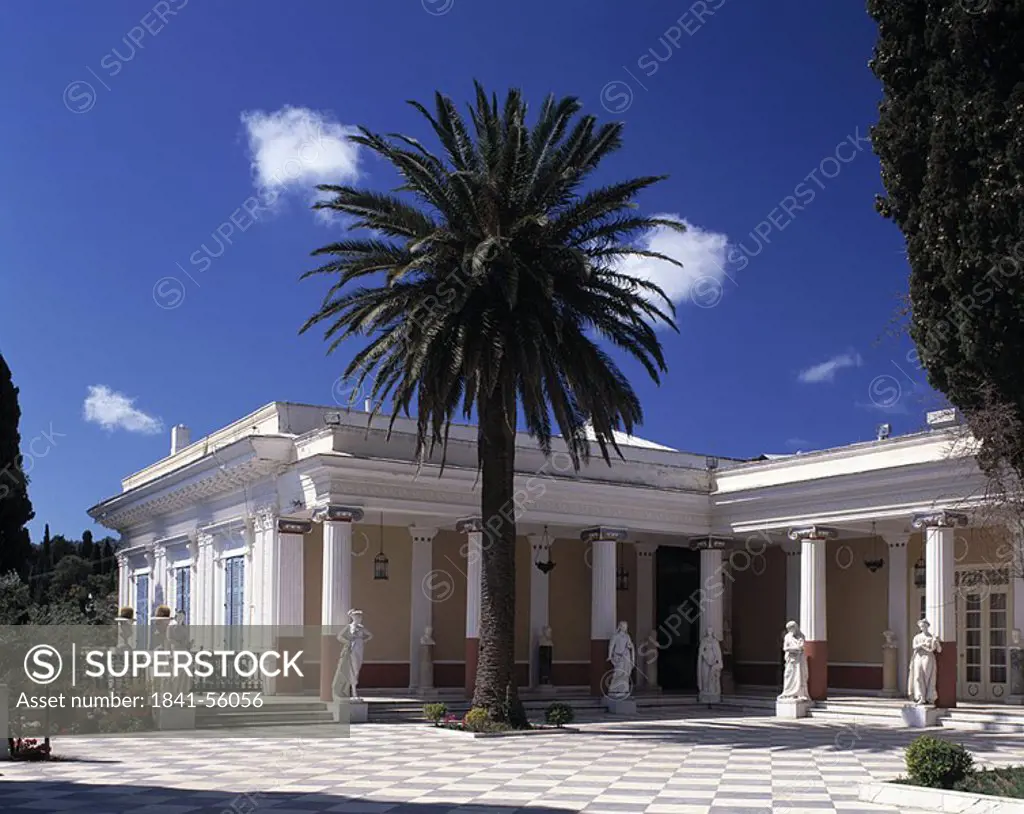 Palm tree in courtyard of palace, Achillion Palace, Corfu, Greece