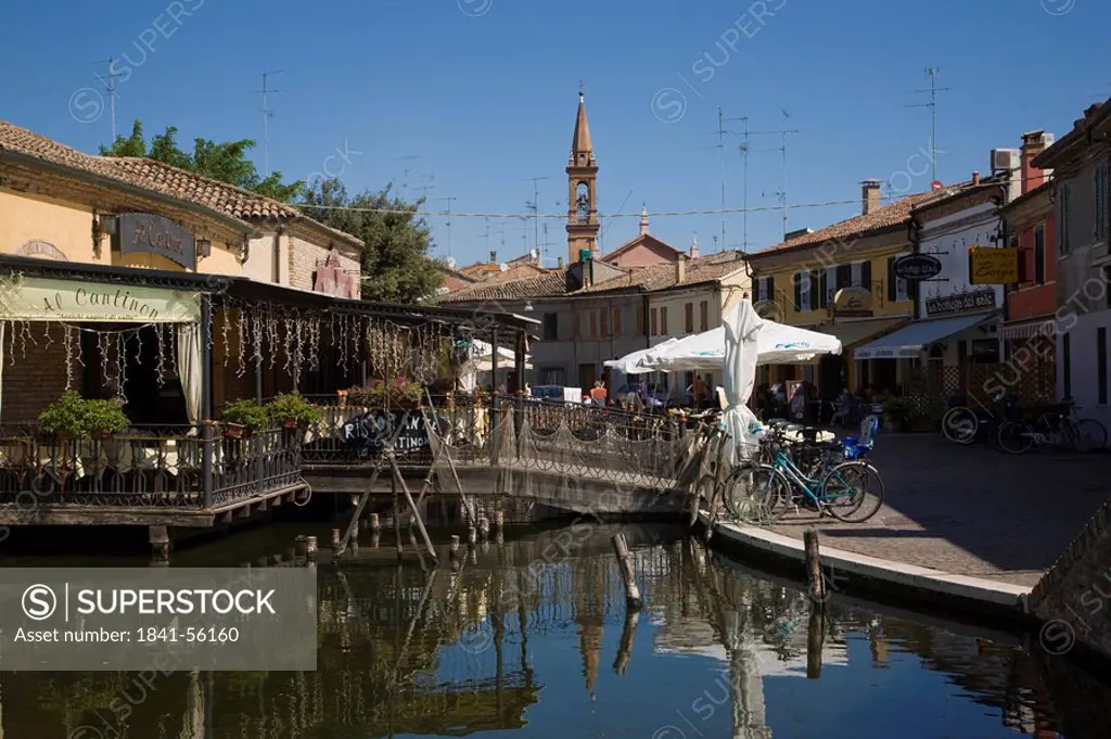 Reflection of buildings in canal, Comacchio, Emilia_Romagna, Italy