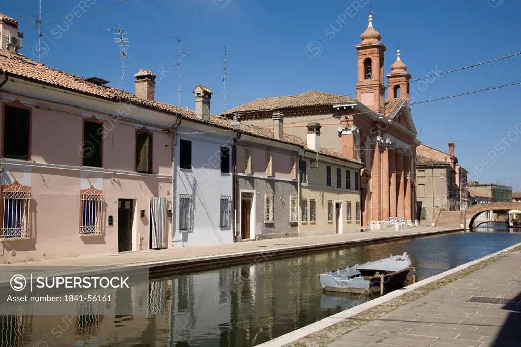 Reflection of buildings in canal, Comacchio, Emilia_Romagna, Italy