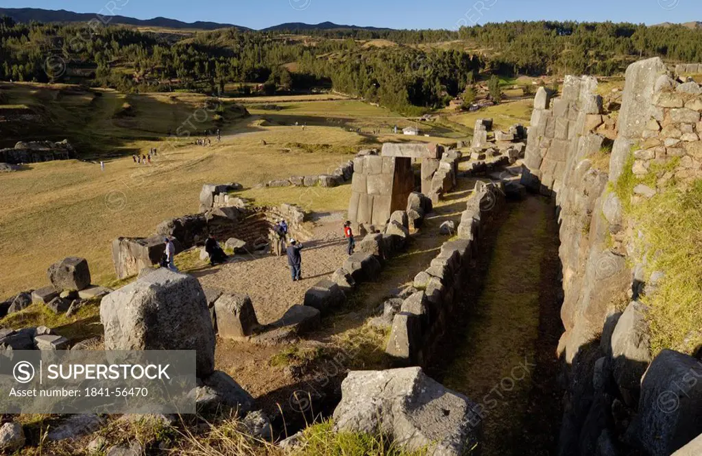 High angle view of old ruins of fortress, Sacsayhuaman, Cuzco, Cusco Region, Peru