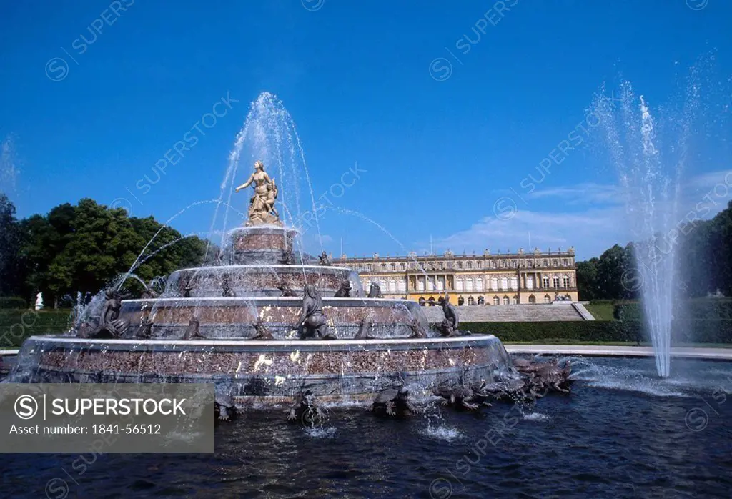 Fountain in front of castle, Latona Fountain, Herrenchiemsee Castle, Herrenchiemsee, Herreninsel, Bavaria, Germany