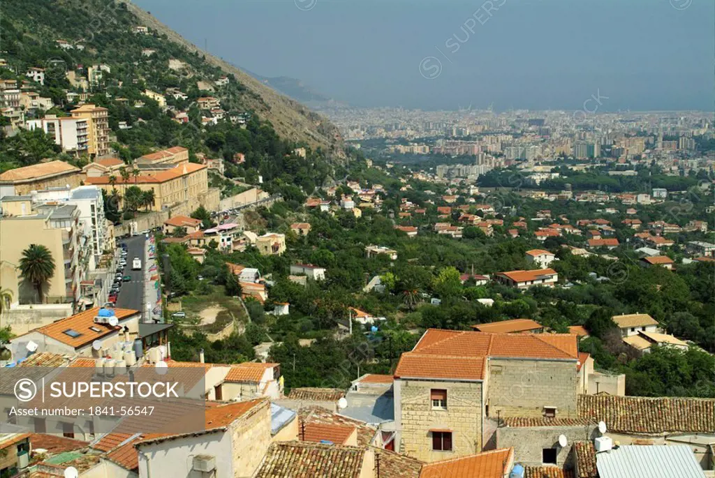 High angle view of town, Palermo, Sicily, Italy