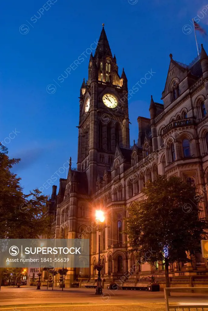Low angle view of town hall, Albert Square, Manchester, Greater Manchester, England