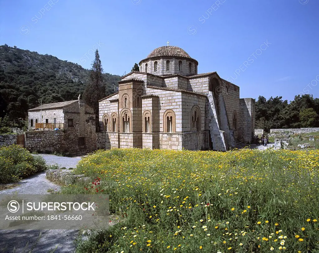 Cathedral on landscape, Attica, Athens, Greece