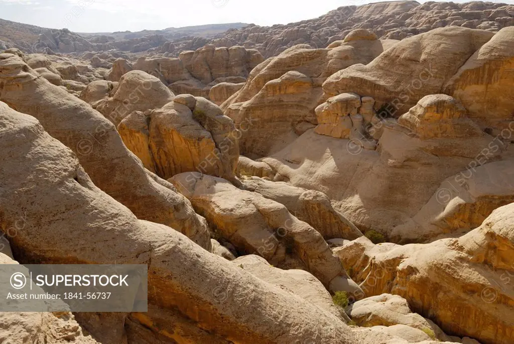 Rock formations on landscape, Petra, Wadi Musa, Jordan