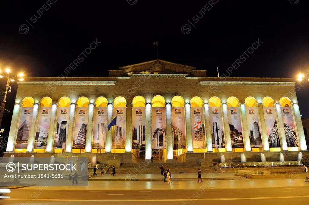 Illuminated Parliament at night, Tbilisi, Georgia