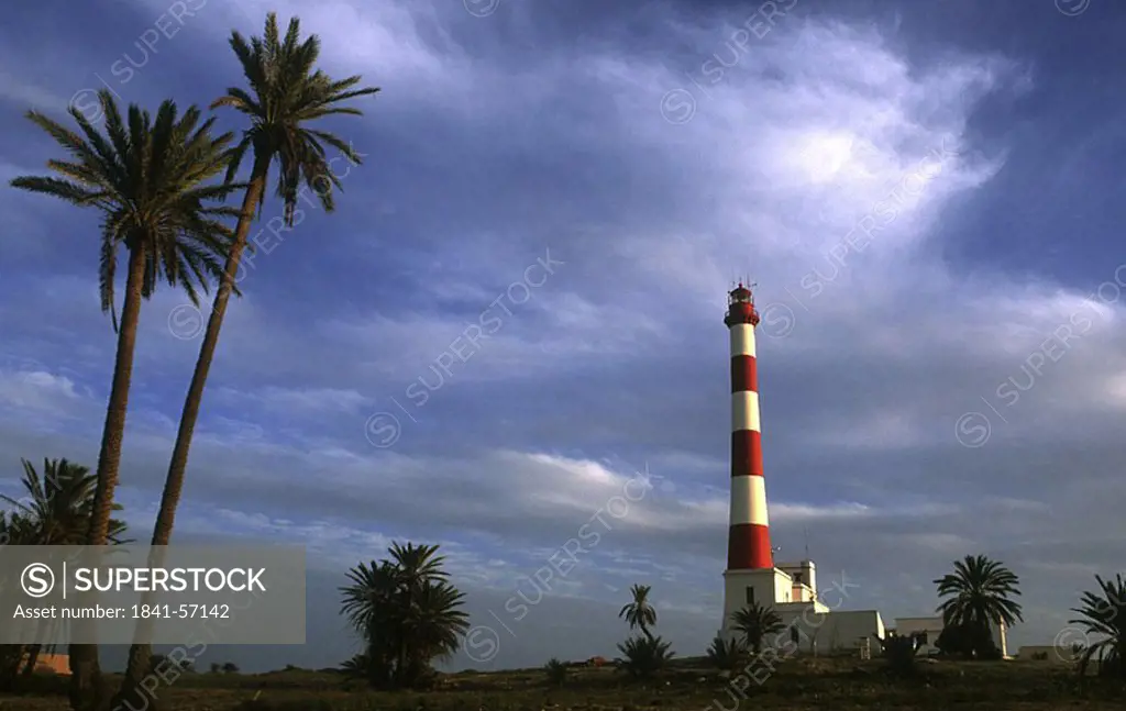 Lighthouse against overcast sky, Djerba, Tunisia