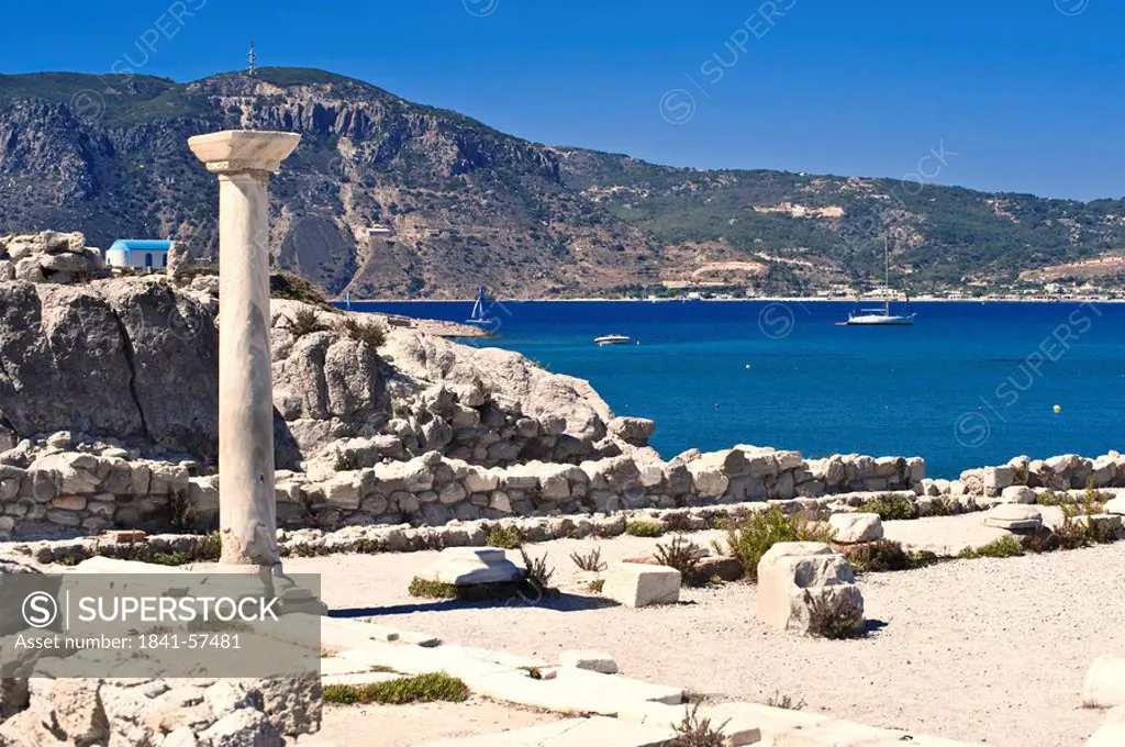 Single column of the ruinous Agios Stefanos Basilica, Kefalos, Cos, Greece