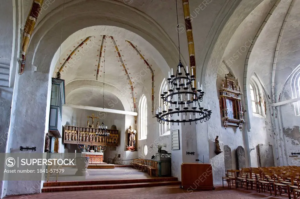 Interior of the St. Johns Church, Nieblum, Foehr, Schleswig_Holstein, Germany