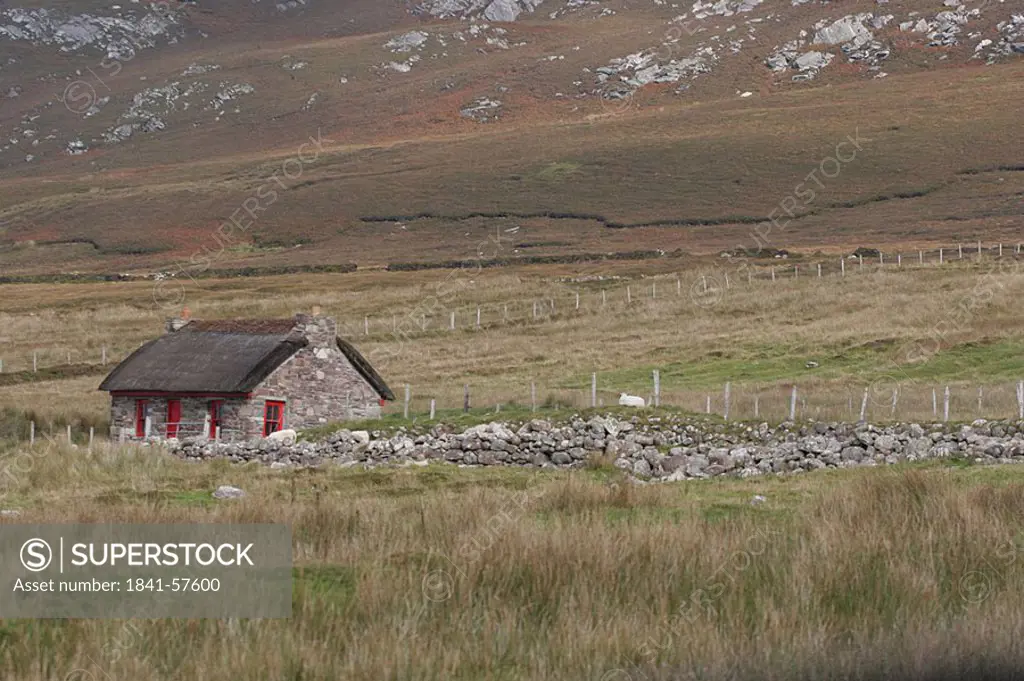 Hut on rural landscape, Achill Island, County Mayo, Republic of Ireland