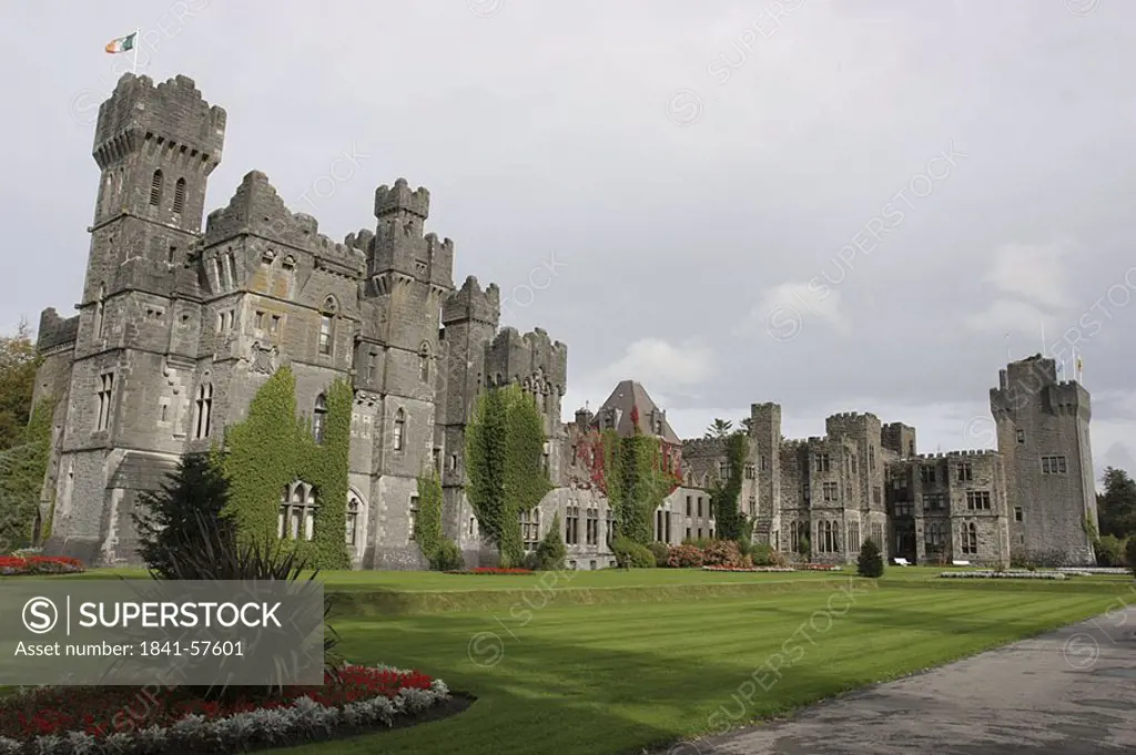 Garden in front of castle, Ashford Castle, County Galway, Republic of Ireland