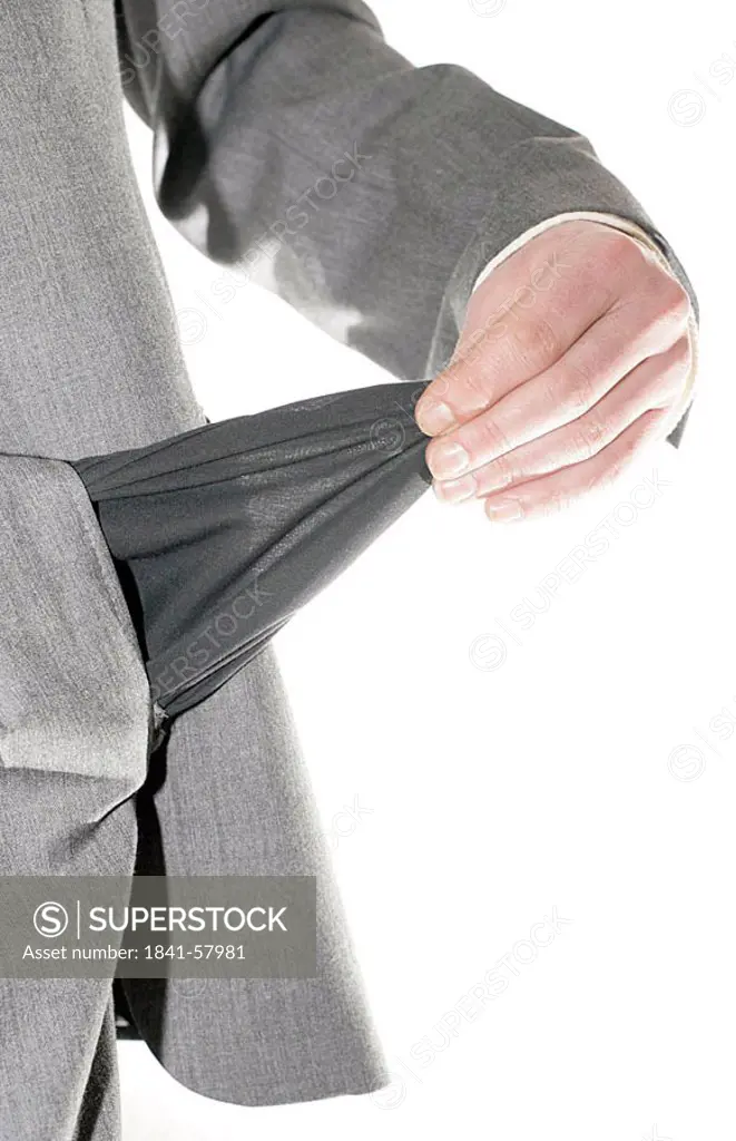 Mid section view of man showing his empty pocket