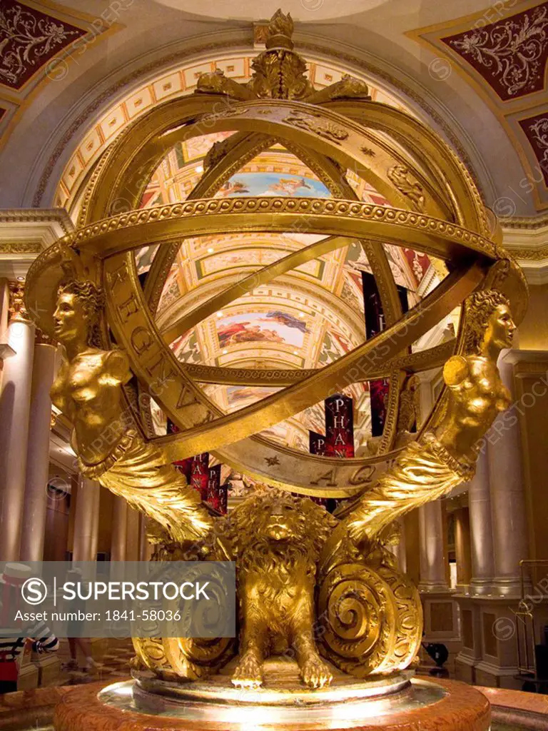 Close_up of golden sculpture in hotel, Las Vegas, Nevada, USA