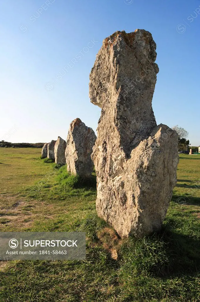 Monoliths on landscape, Presqu´ile de Crozon, Camaret_sur_Mer, Finistere, Brittany, France