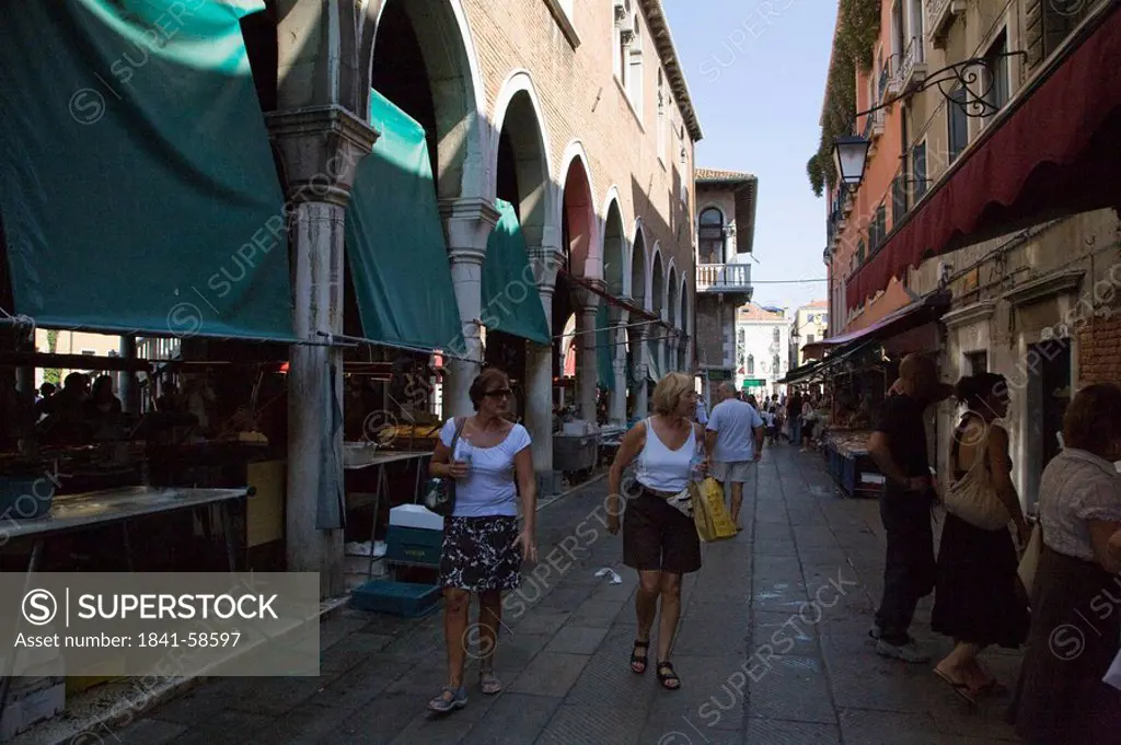 Tourists in street, Rialto Market, Veneto, Venice, Italy