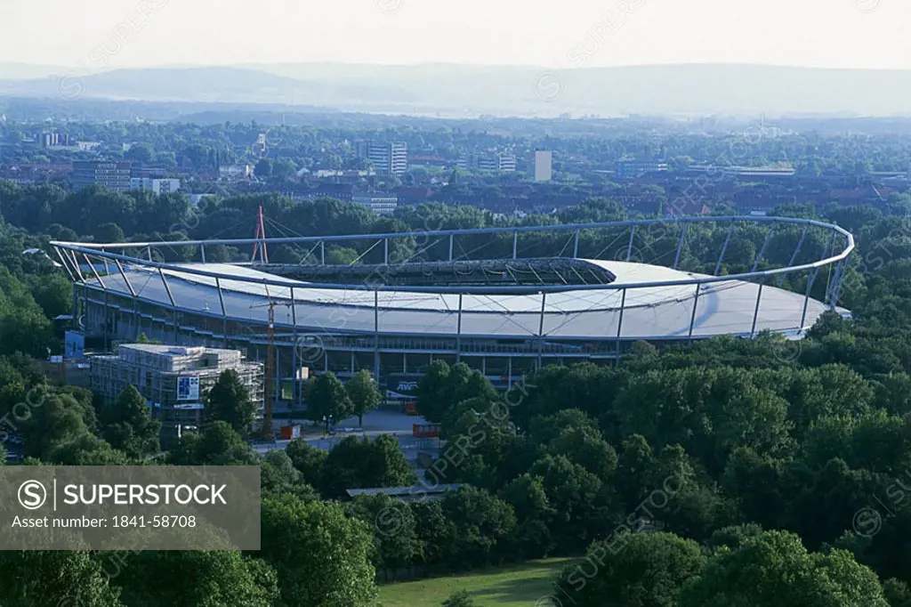 Sports stadium surrounded by trees, Hannover, Lower Saxony, Germany