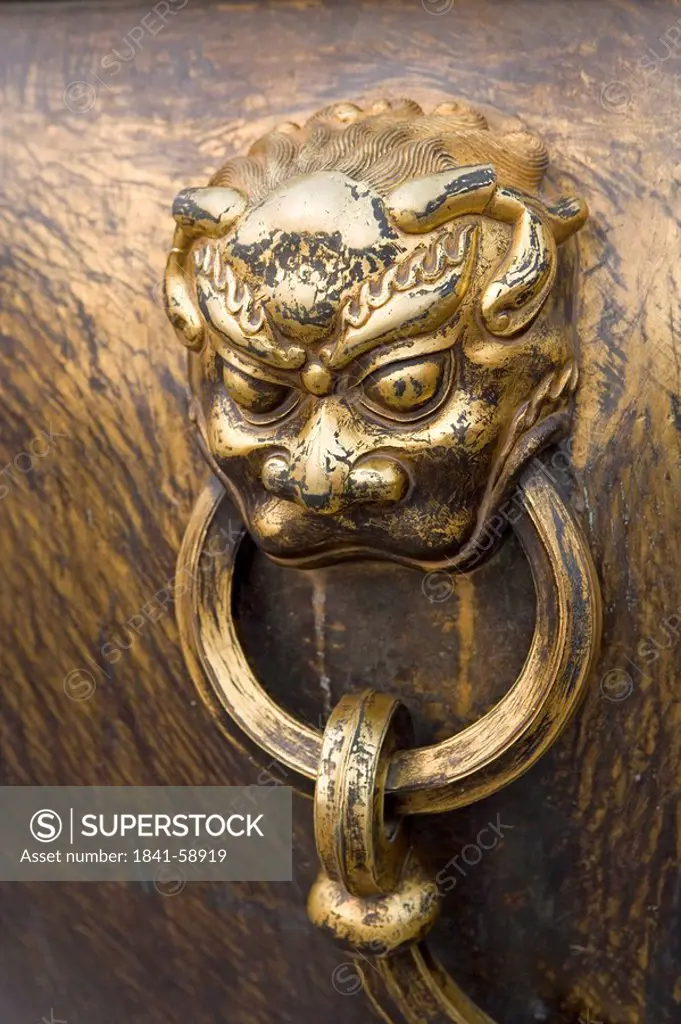 Close_up of doorknocker, Beijing, China, Asia