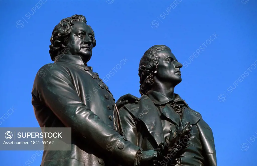 Memorial for Goethe and Schiller in front of National Theater, Weimar, Thuringia, Germany
