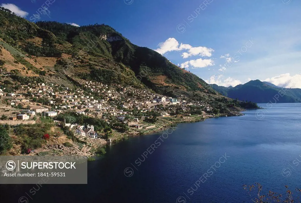 Town at waterfront, San Antonio Palopo, Lake Atitlan, Solola, Guatemala