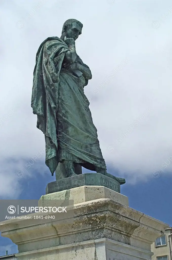 Low angle view of statue of Publius Ovidius Naso, Constanta, Romania